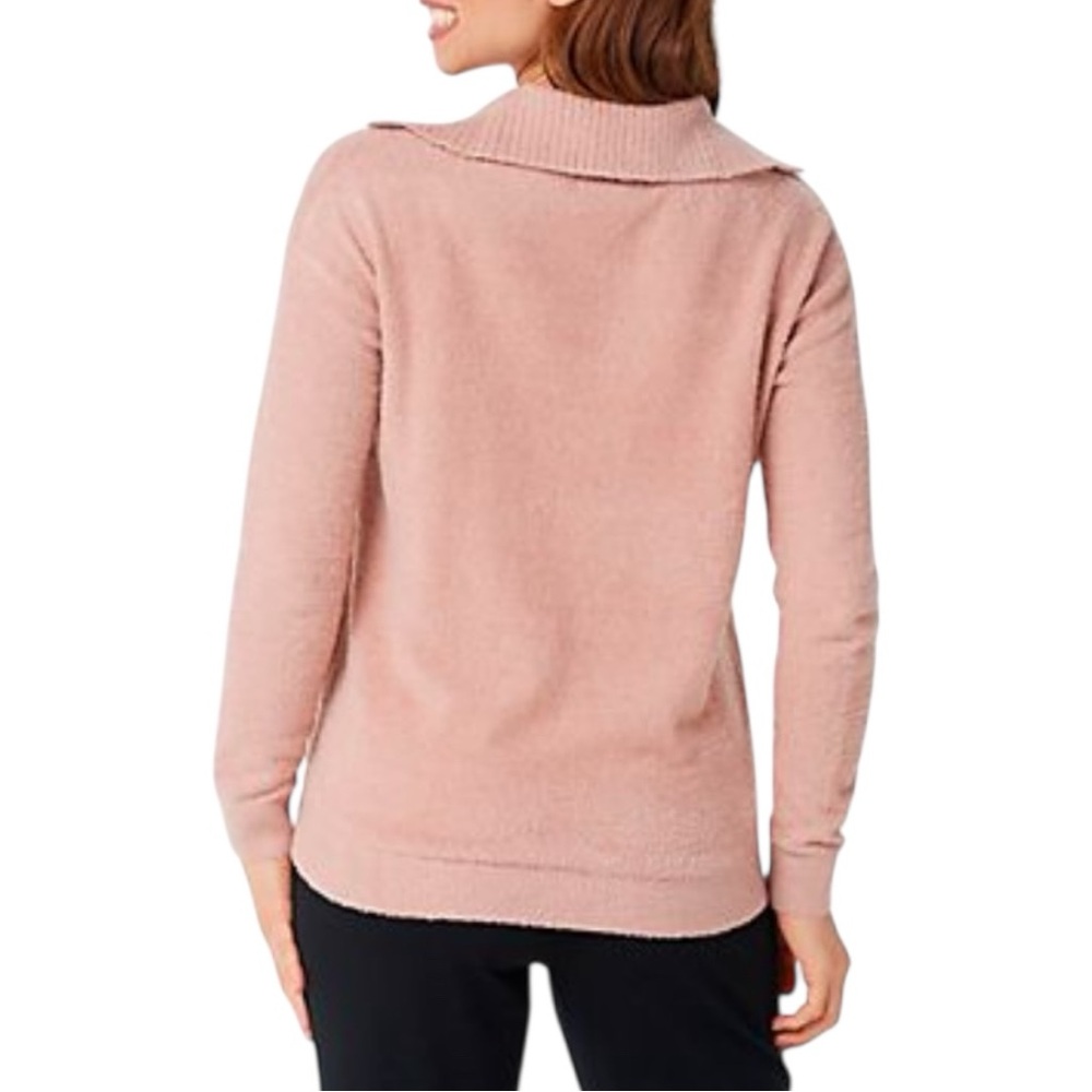 Barefoot Dreams CozyChic Lite Ribbed Collar Pullover In Rose Mist. Size 2X. - Picture 8 of 10